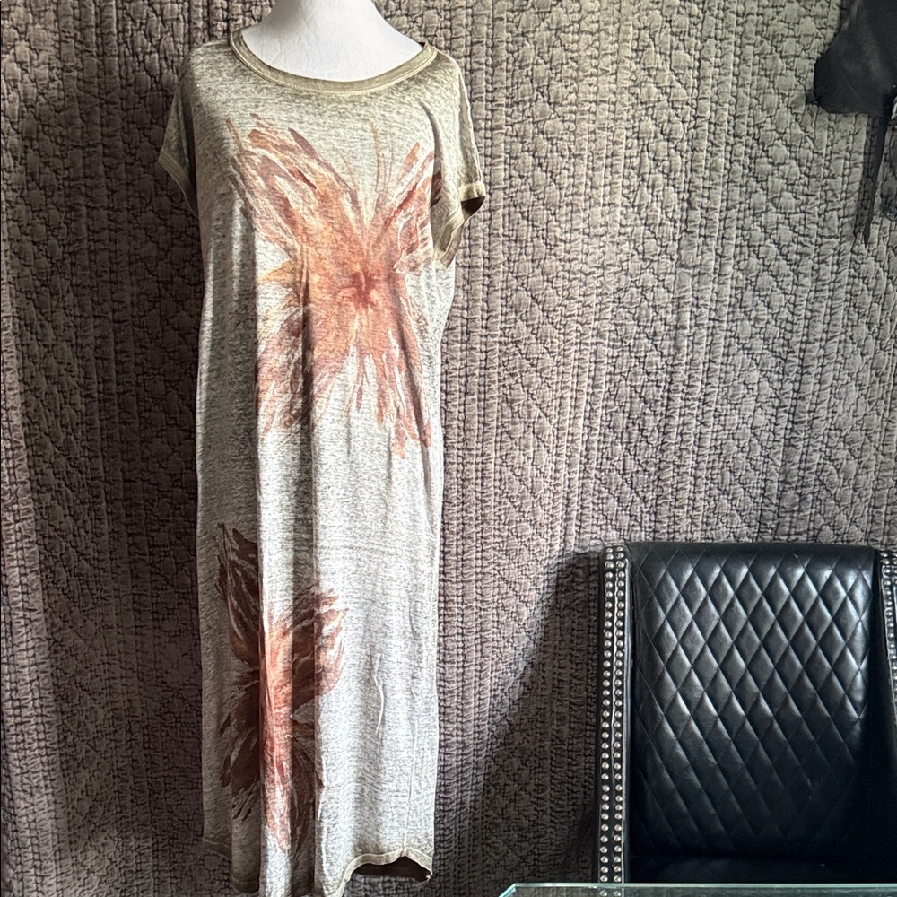 Floral Beige Maxi  100% Linen Dress